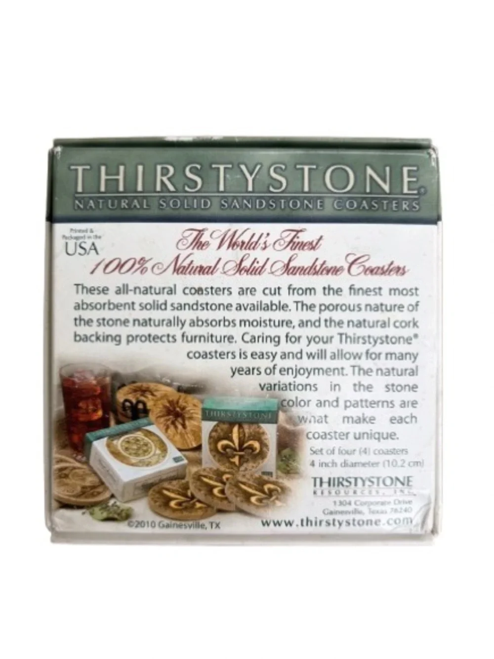 Thirstystone Santa Sleigh Sandstone Coaster Set of 4 Cork Backing Made in USA